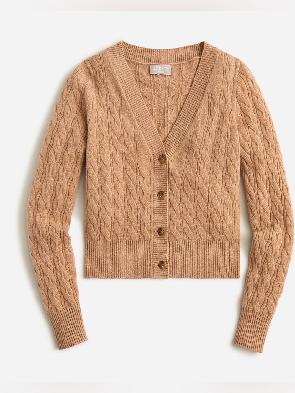 New Cashmere shrunken cable-knit V-neck cardigan sweater